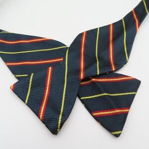 Carrot & Gibbs Bow Tie Blue Red Yellow Striped Repp 2.5" Wide Silk USA
